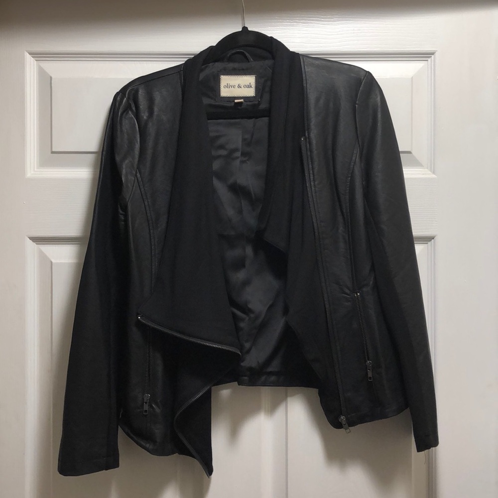 Olive and Oak vegan leather and knit jacket